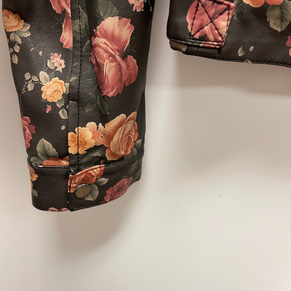Coffeeshop NY Floral Print Moto Faux Leather‎ Jacket Size M - Picture 7 of 10